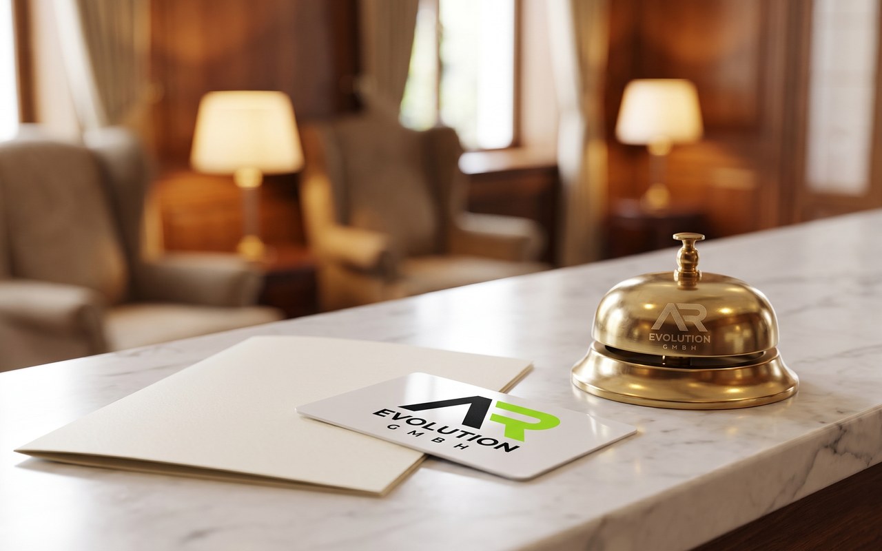 Hotelkarte mit Logo an der Rezeption